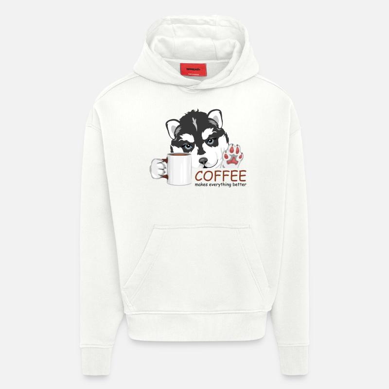 Le café rend tout meilleur - Sweat à capuche bio épais oversize fabriqué en UE - OFF WHITE