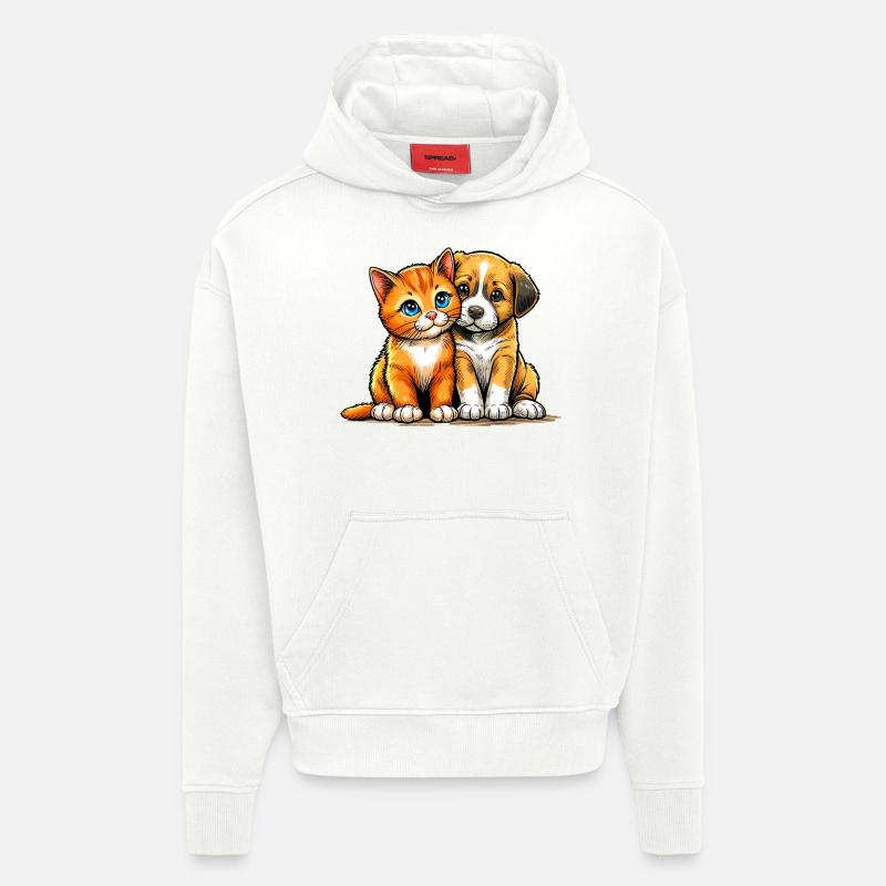 Chien et chat - Sweat à capuche bio épais oversize fabriqué en UE - OFF WHITE
