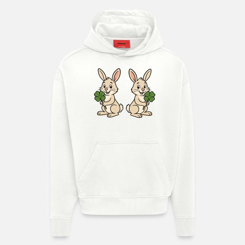 Trèfle de lapin 2 - Sweat à capuche bio épais oversize fabriqué en UE - OFF WHITE