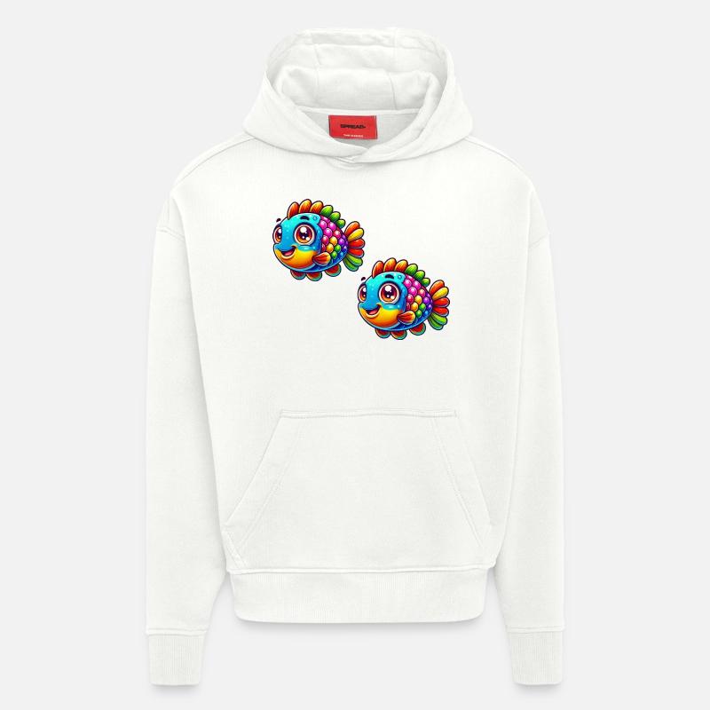 Bande dessinée de poisson - Sweat à capuche bio épais oversize fabriqué en UE - OFF WHITE