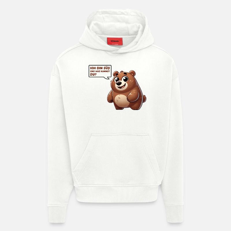 Ours Bande dessinée Mignon - Sweat à capuche bio épais oversize fabriqué en UE - OFF WHITE