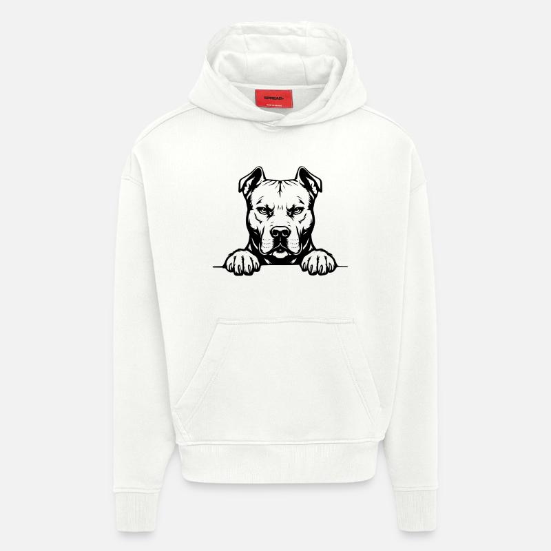 Tête de pitbull avec pattes - Sweat à capuche bio épais oversize fabriqué en UE - OFF WHITE