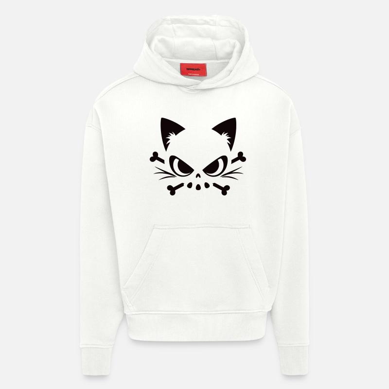Cats Skull | Minimal Skull & Bones motif - Hoodie- made by SPREAD  - OFF WHITE