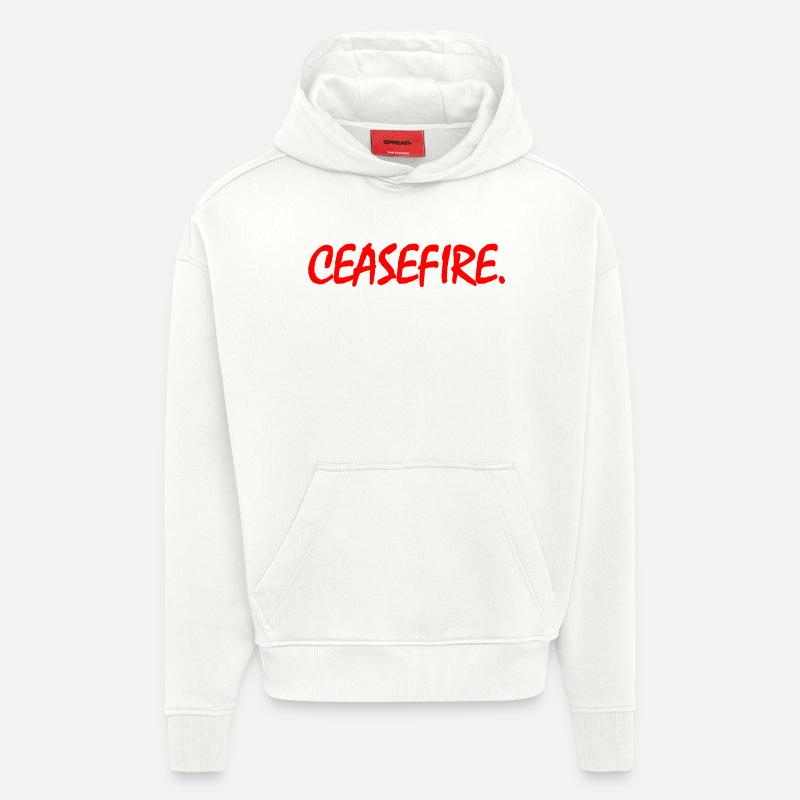 Ceasefire now - Sweat à capuche bio épais oversize fabriqué en UE - OFF WHITE