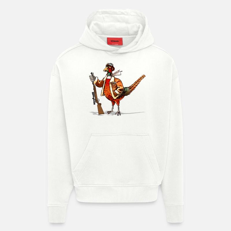 Graphique Chasseur de faisans - Sweat à capuche bio épais oversize fabriqué en UE - OFF WHITE