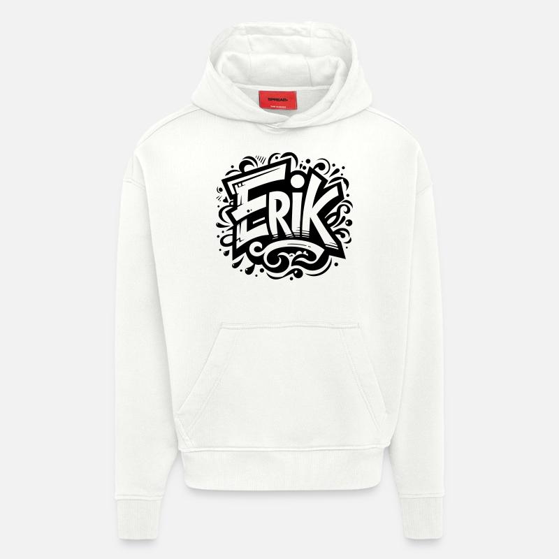 Erik Nom Prénom Graffiti - Sweat à capuche bio épais oversize fabriqué en UE - OFF WHITE