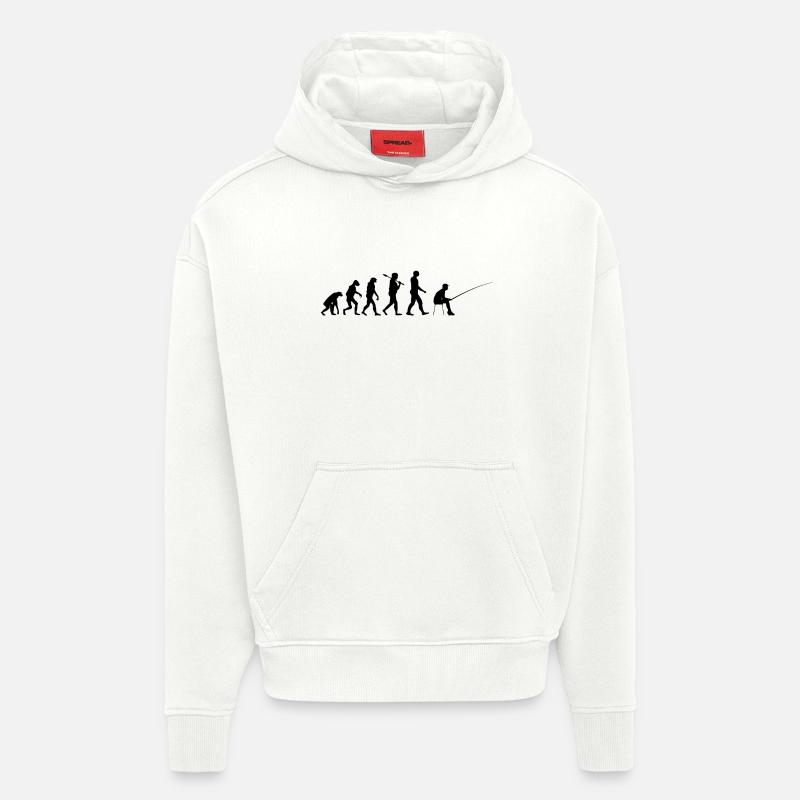 Evolution pêcheurs cadeau de pêche - Sweat à capuche bio épais oversize fabriqué en UE - OFF WHITE