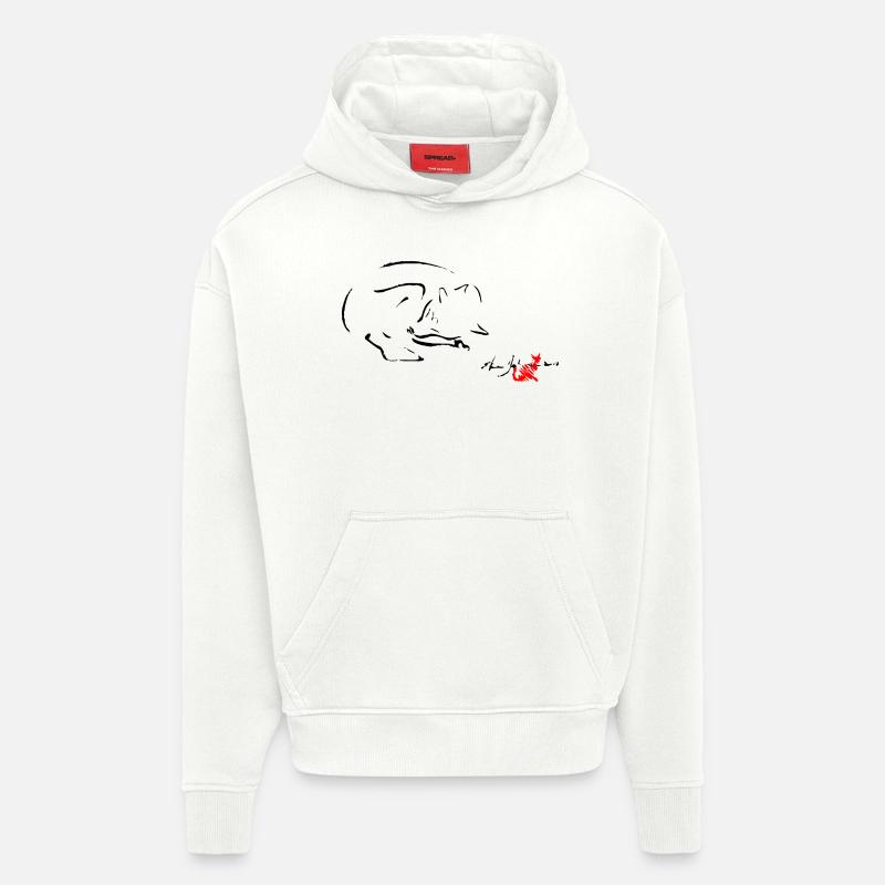BLACK FOX, FOX RÊVE, RÊVE FOX, FOX, - Sweat à capuche bio épais oversize fabriqué en UE - OFF WHITE