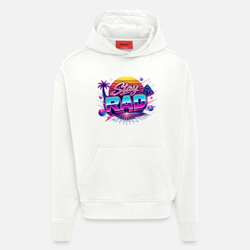 Restez RAD Neon Rétro - Sweat à capuche bio épais oversize fabriqué en UE - OFF WHITE