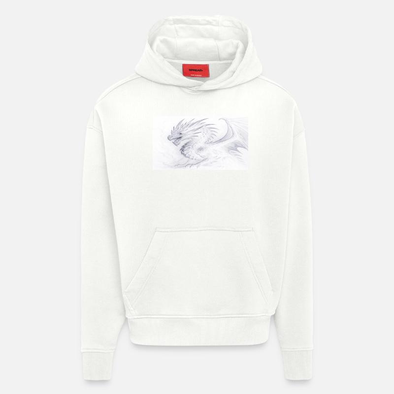 Dragon - Noir et blanc - Sweat à capuche bio épais oversize fabriqué en UE - OFF WHITE