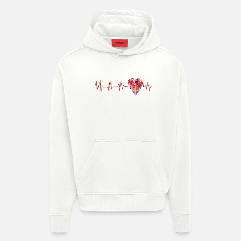 ECG avec de petits coeurs - Sweat à capuche bio épais oversize fabriqué en UE - OFF WHITE