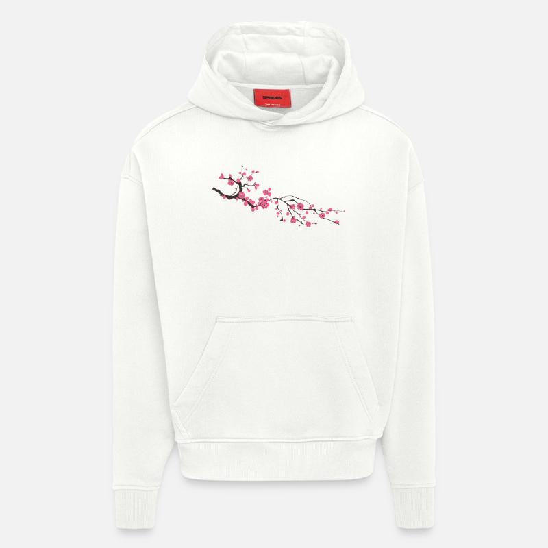 Branche avec fleurs idée cadeau - Sweat à capuche bio épais oversize fabriqué en UE - OFF WHITE