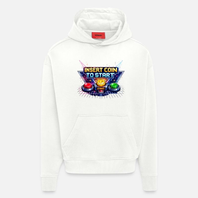 Bouton de démarrage arcade Neon Rétro - Sweat à capuche bio épais oversize fabriqué en UE - OFF WHITE