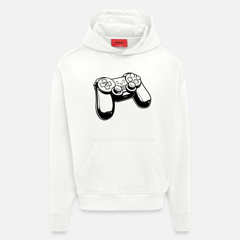 Dessin de manette de jeu - Sweat à capuche bio épais oversize fabriqué en UE - OFF WHITE
