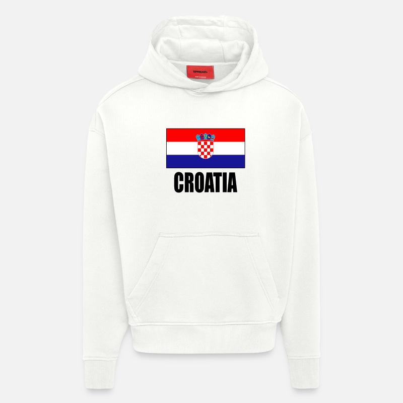 Drapeau de la Croatie - Sweat à capuche bio épais oversize fabriqué en UE - OFF WHITE
