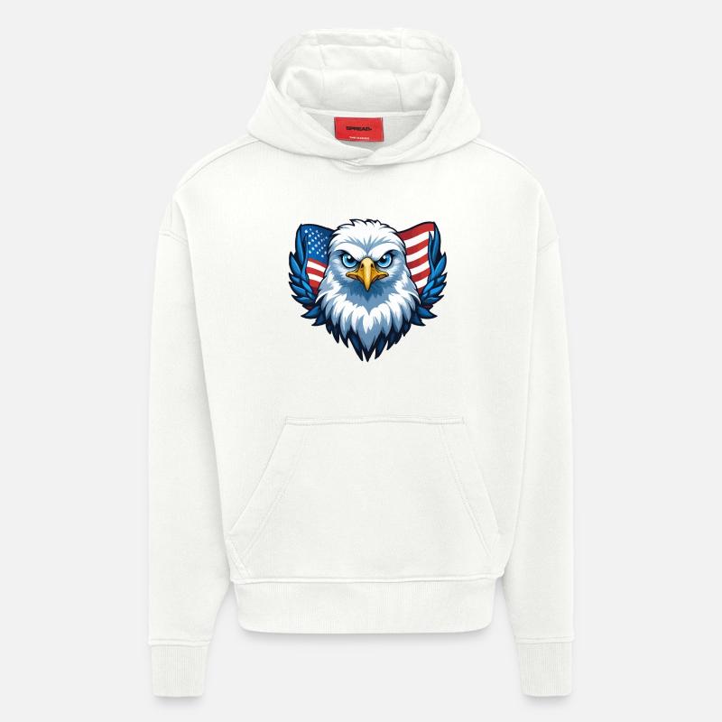 Drapeau des États-Unis Eagle Wings - Sweat à capuche bio épais oversize fabriqué en UE - OFF WHITE