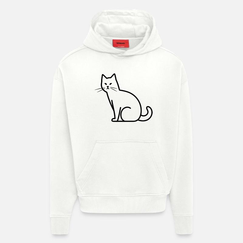 Dessin de chat - Sweat à capuche bio épais oversize fabriqué en UE - OFF WHITE