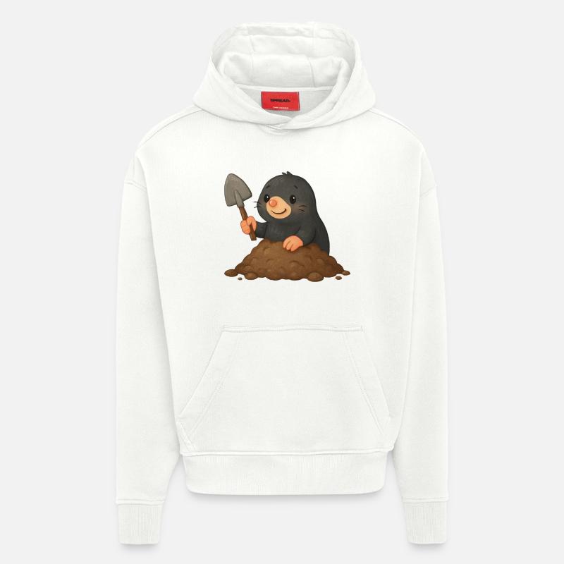 Cute mole with shovel - Hoodie- made by SPREAD  - OFF WHITE