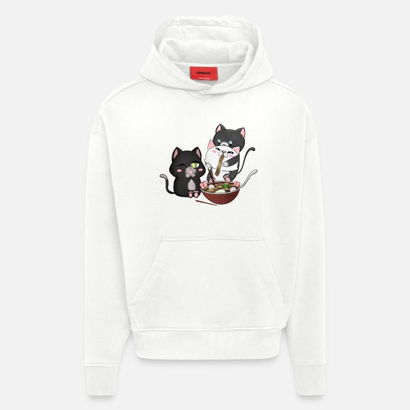 chats mangeant des ramen - Sweat à capuche bio épais oversize fabriqué en UE - OFF WHITE