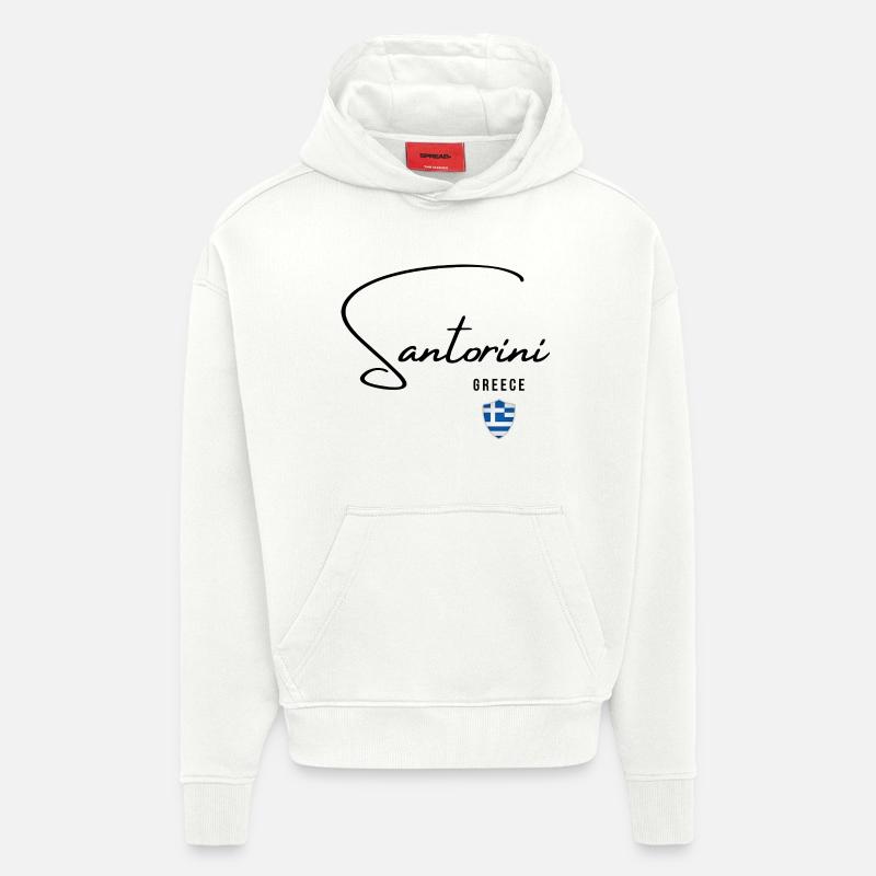 Design élégant Santorini, fierté grecque - Sweat à capuche bio épais oversize fabriqué en UE - OFF WHITE