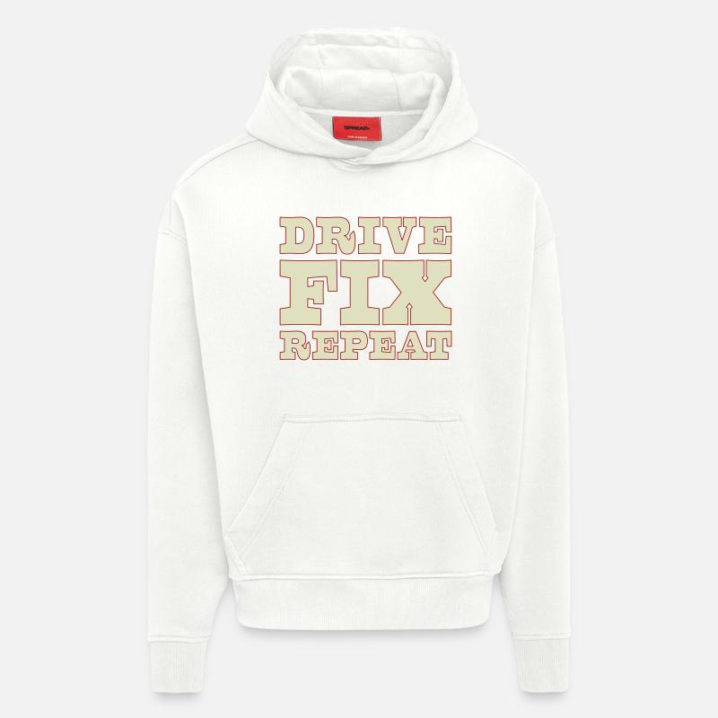45b_solid_Drive_Fix_Repeat - Sweat à capuche bio épais oversize fabriqué en UE - OFF WHITE