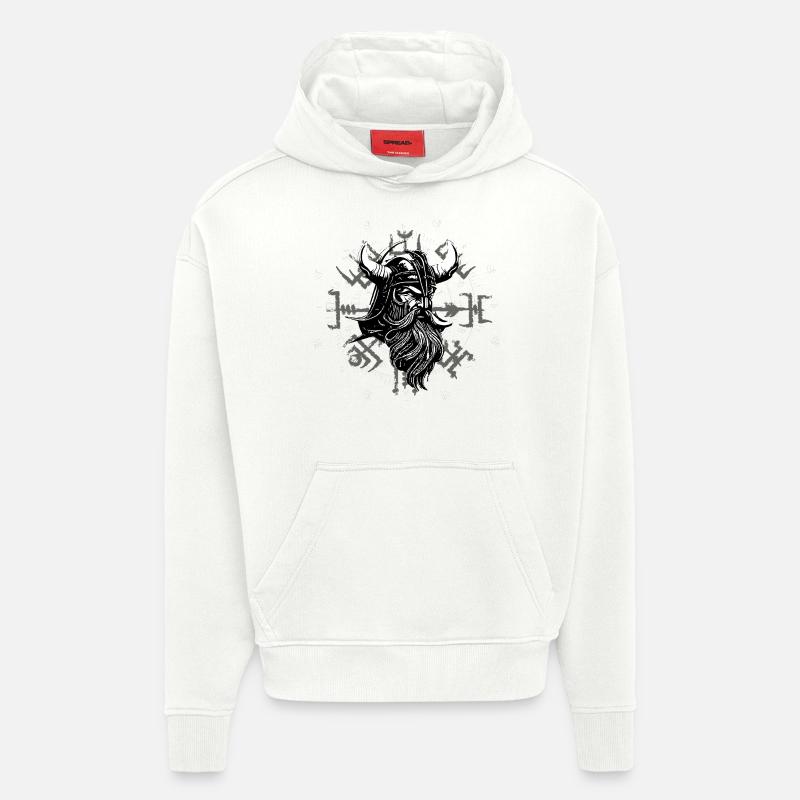Vegvísir mit Wikingerkopf - Hoodie- made by SPREAD - OFF WHITE