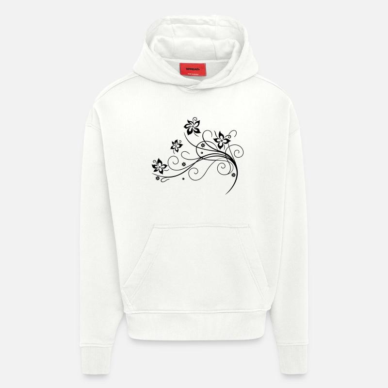 Blumenranke, fleur, fleurs - Sweat à capuche bio épais oversize fabriqué en UE - OFF WHITE