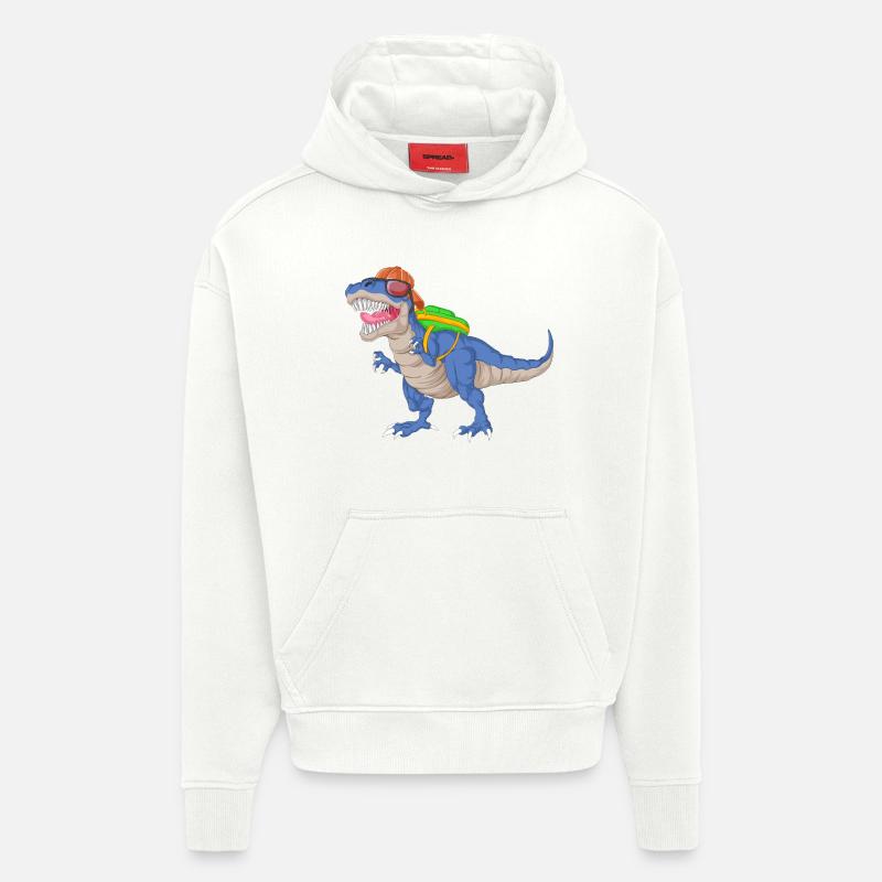 Dinosaur with Backpack and Sunglasses School  - Hoodie- made by SPREAD  - OFF WHITE