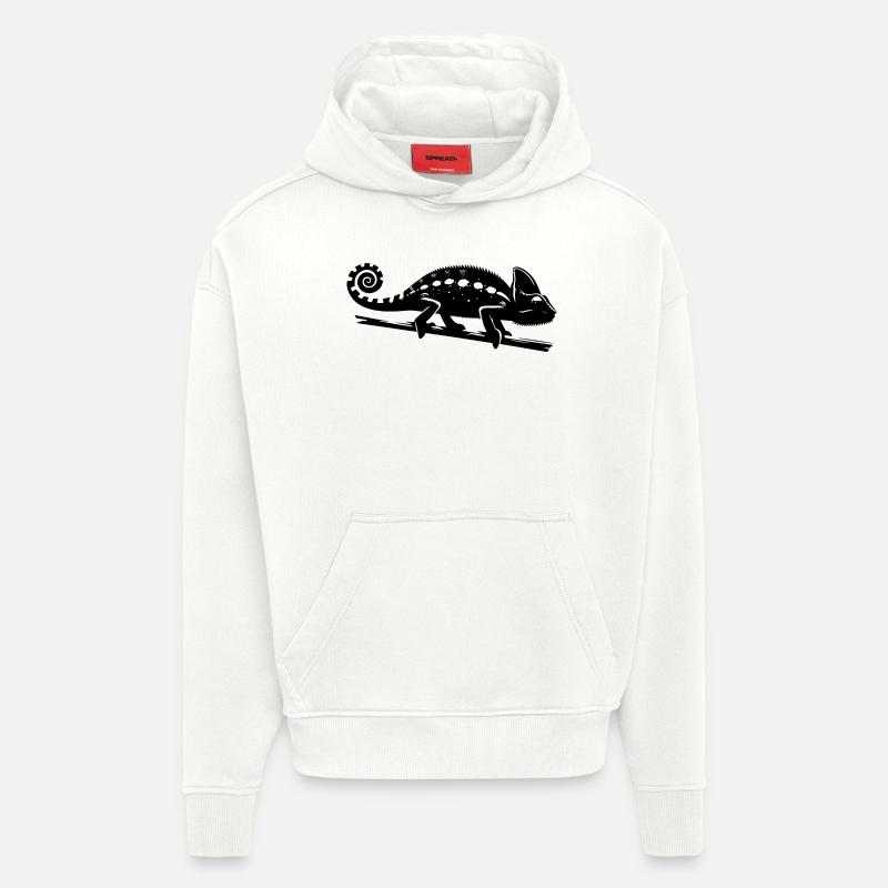 Dessin caméléon à l’encre - Sweat à capuche bio épais oversize fabriqué en UE - OFF WHITE