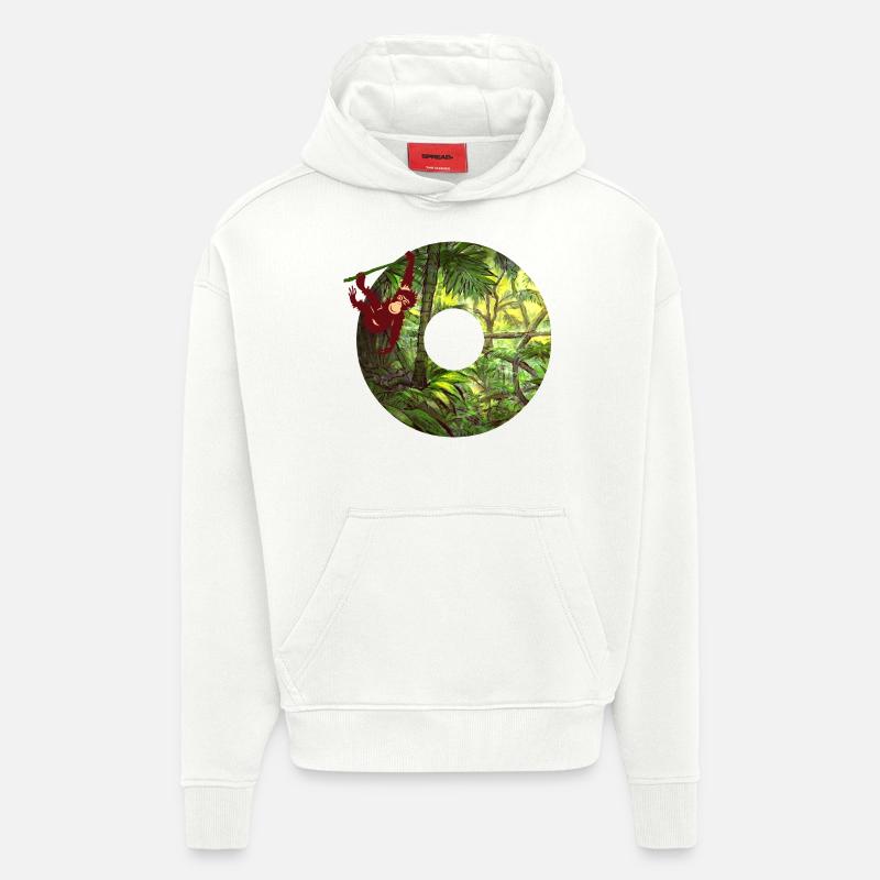 jungle avec affe o - Sweat à capuche bio épais oversize fabriqué en UE - OFF WHITE