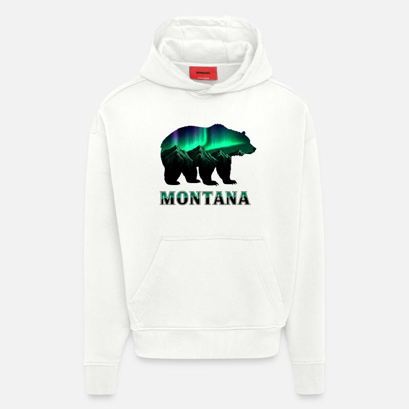 Montana Ours Aurore Boréale - Sweat à capuche bio épais oversize fabriqué en UE - OFF WHITE