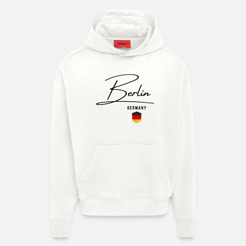 Design élégant Berlin, j’adore Berlin - Sweat à capuche bio épais oversize fabriqué en UE - OFF WHITE