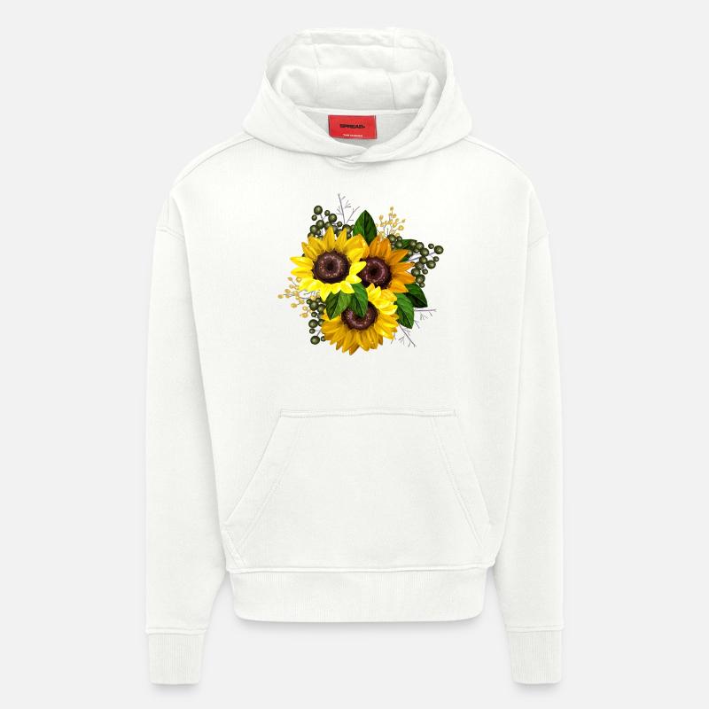 Graphique tournesol jaune - Sweat à capuche bio épais oversize fabriqué en UE - OFF WHITE
