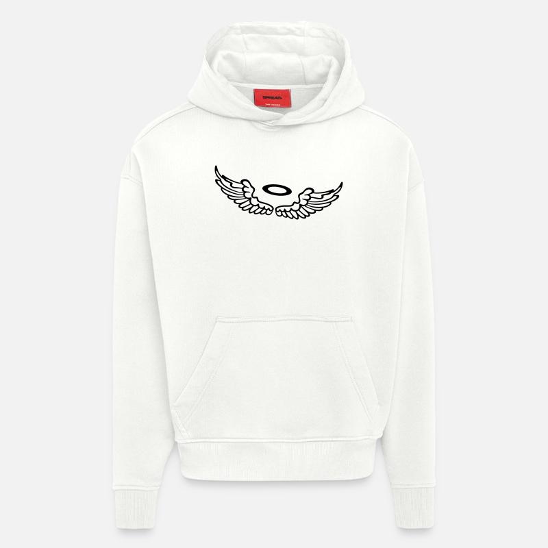 Petites ailes, ailes d'ange avec halo. - Sweat à capuche bio épais oversize fabriqué en UE - OFF WHITE