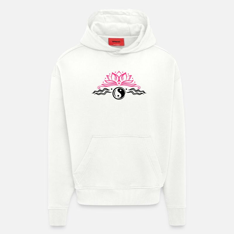 Lotus mit Yin & Yang Symbol - Sweat à capuche bio épais oversize fabriqué en UE - OFF WHITE