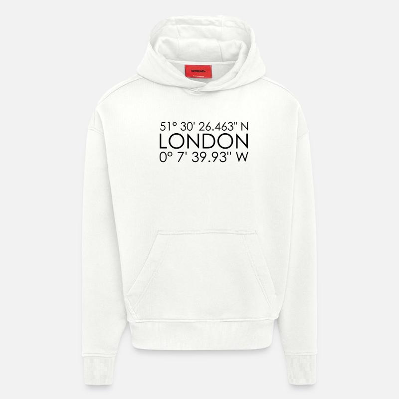 Coordonnées de Londres - Sweat à capuche bio épais oversize fabriqué en UE - OFF WHITE