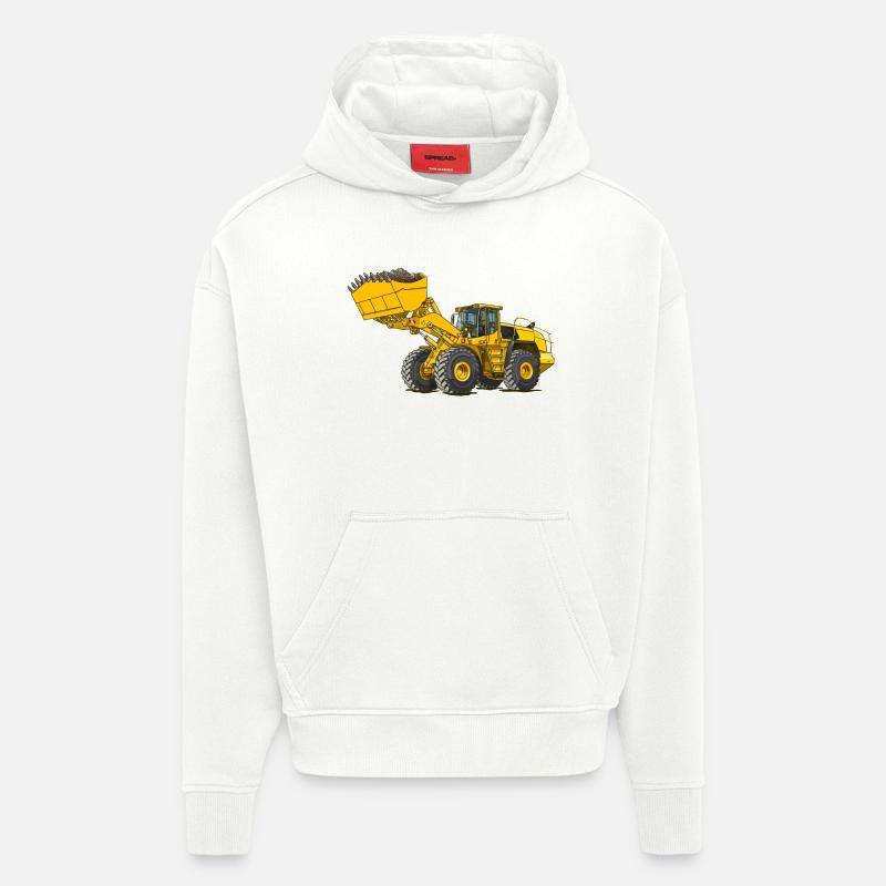 Chargeuse sur pneus, engin de chantier - Sweat à capuche bio épais oversize fabriqué en UE - OFF WHITE