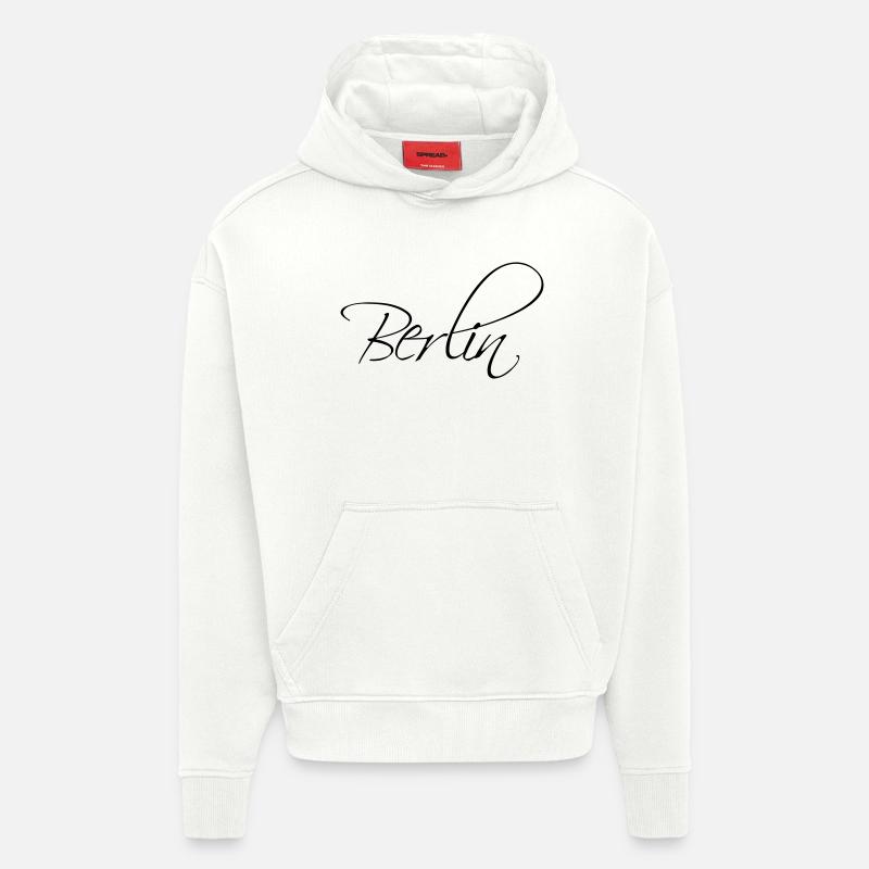 Lettrage de calligraphie de Berlin - Sweat à capuche bio épais oversize fabriqué en UE - OFF WHITE