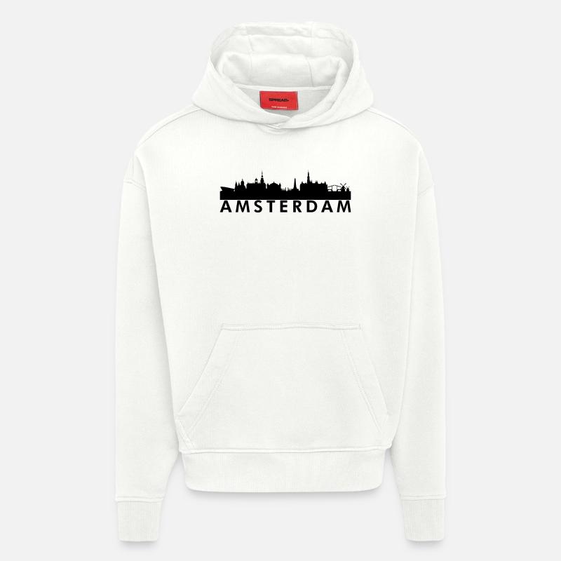 Silhouette de la Skyline d’Amsterdam - Sweat à capuche bio épais oversize fabriqué en UE - OFF WHITE