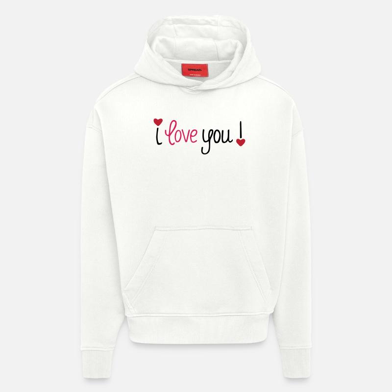 Saint-Valentin Je t’aime Cœurs - Sweat à capuche bio épais oversize fabriqué en UE - OFF WHITE