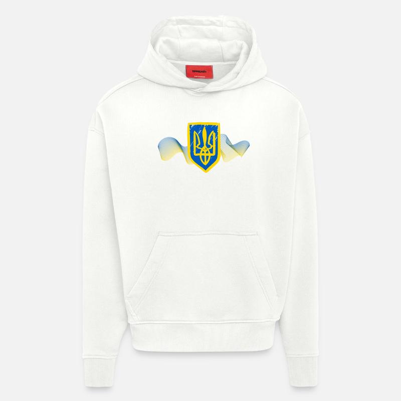 Conception de l’emblème du trident ukrainien - Sweat à capuche bio épais oversize fabriqué en UE - OFF WHITE