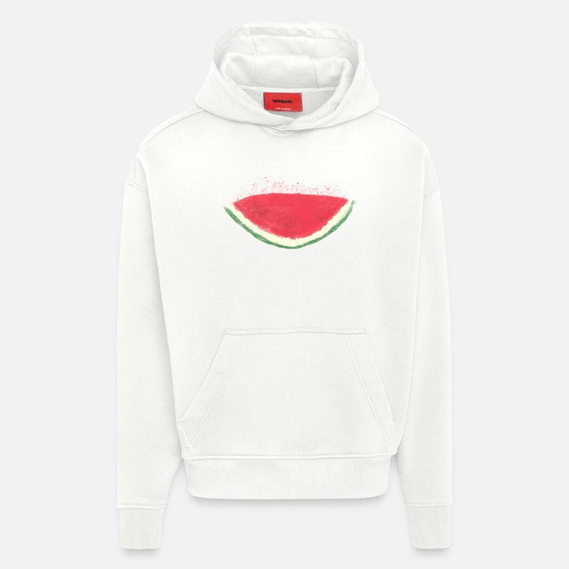 Melon, pastèque, aquarelle - Sweat à capuche bio épais oversize fabriqué en UE - OFF WHITE