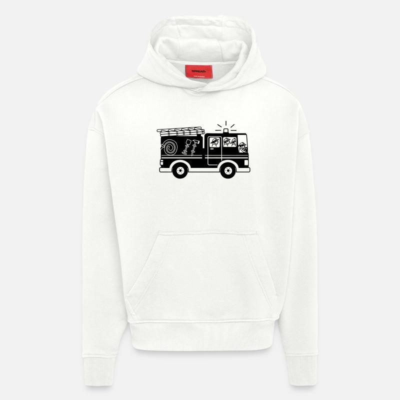 Voiture de pompiers - Sweat à capuche bio épais oversize fabriqué en UE - OFF WHITE