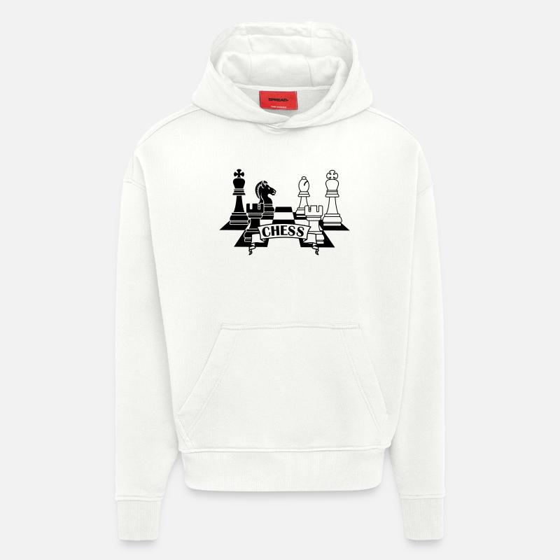 Pièces d’échecs avec texte CHESS - Sweat à capuche bio épais oversize fabriqué en UE - OFF WHITE