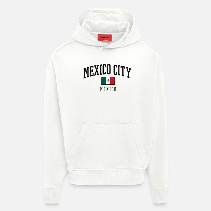 Lettrage de Mexico avec drapeau - Sweat à capuche bio épais oversize fabriqué en UE - OFF WHITE