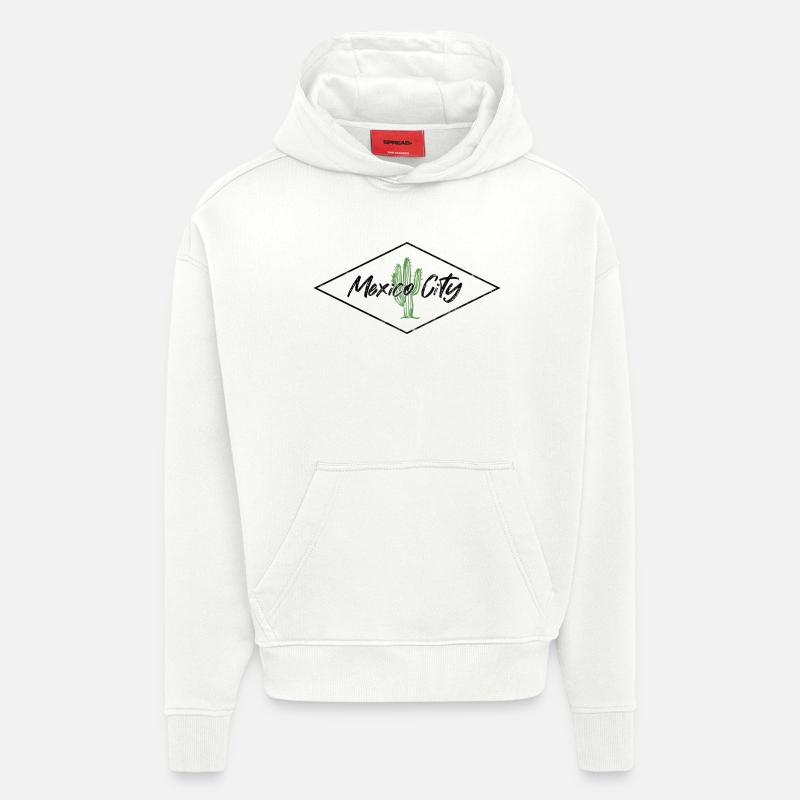 Œuvres d’art du cactus à Mexico - Sweat à capuche bio épais oversize fabriqué en UE - OFF WHITE