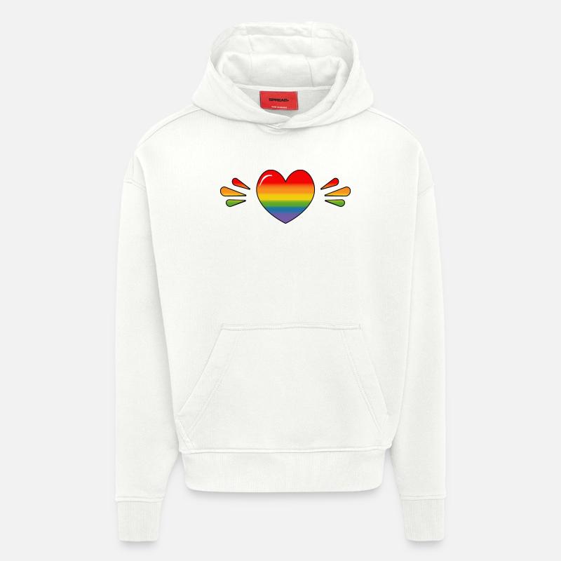 Cœur scintillant arc-en-ciel - Sweat à capuche bio épais oversize fabriqué en UE - OFF WHITE