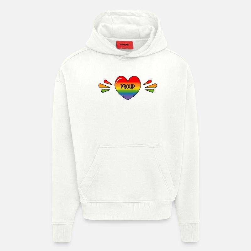 Rainbow LGBT Proud Heart - Sweat à capuche bio épais oversize fabriqué en UE - OFF WHITE