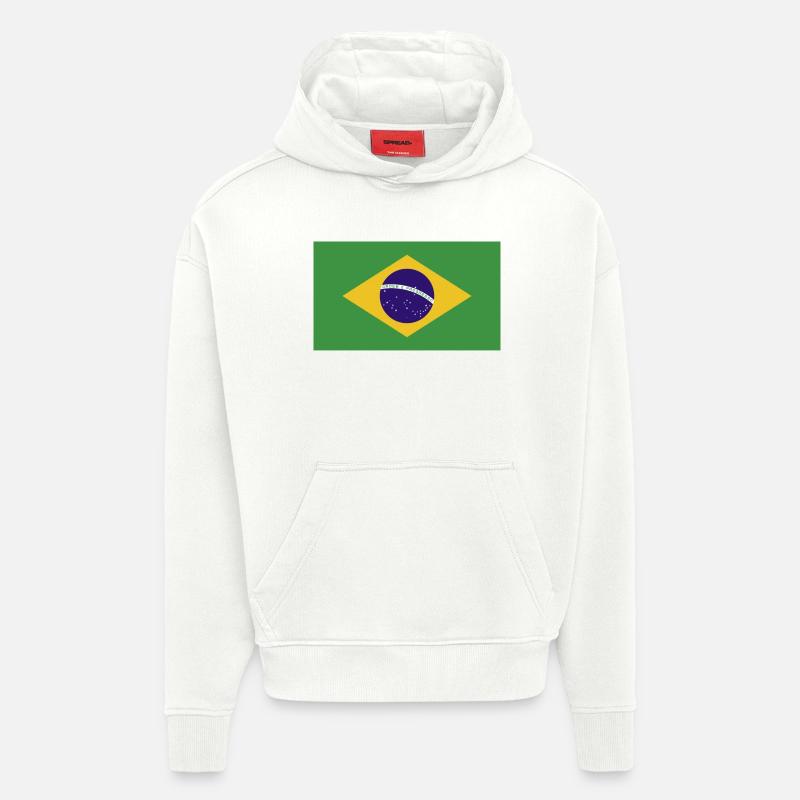 Drapeau national du Brésil - Sweat à capuche bio épais oversize fabriqué en UE - OFF WHITE