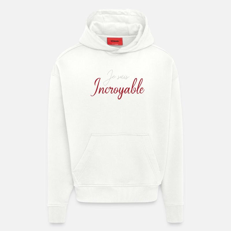 Je suis Incroyable Script Rouge - Sweat à capuche bio épais oversize fabriqué en UE - OFF WHITE